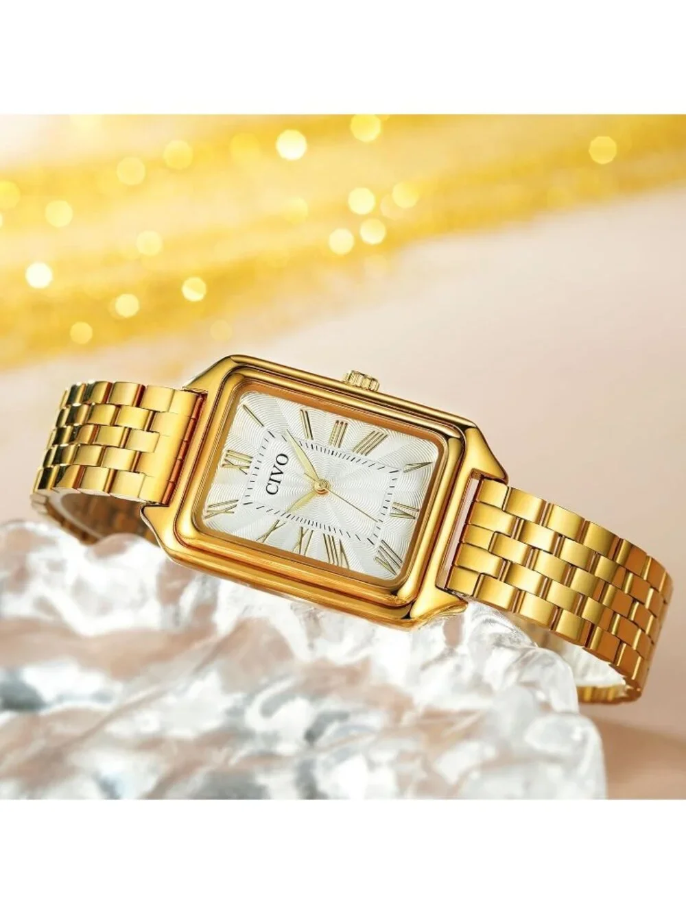CIVO Women's Gold White Vintage Quartz Stainless Steel Bracelet Roman Dial Watch